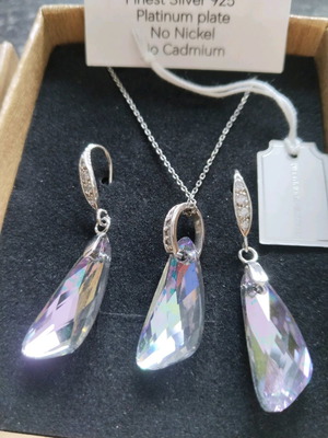 Silver and stone jewelry set new, necklace and two earrings