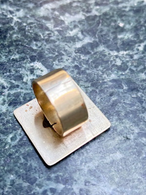 Large handmade square ring in two shades, size 5