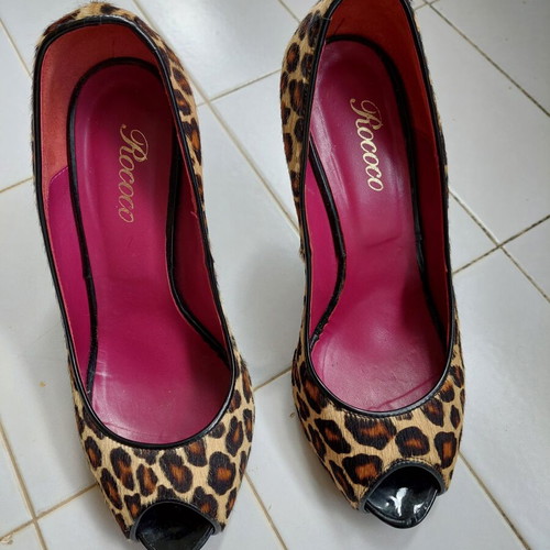 Rococo Leopard Peep Toe Pony-Hair Heels Size 38 Like New