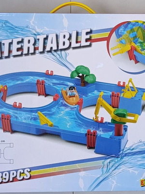 Water Track new, 39-piece set with channels, boats, and crane