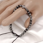 Unisex Black Bracelet with Semi-Precious Stones and Cubic Zirconia Cross