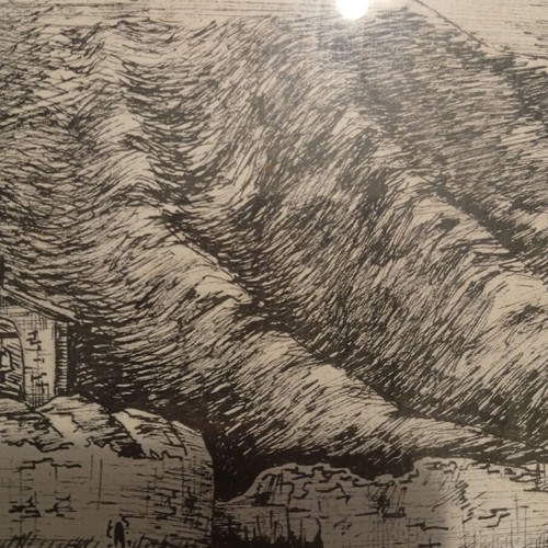 Ink drawing on paper artwork used, signed by artist