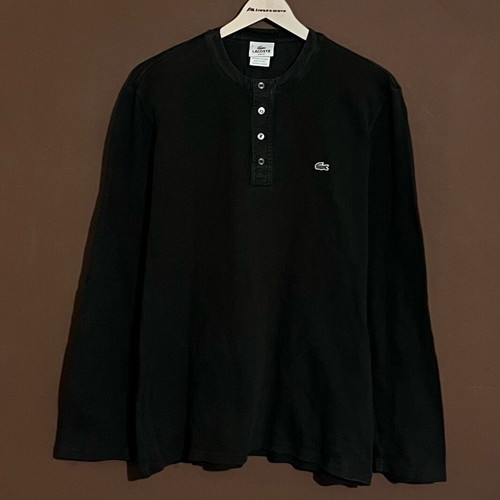 Lacoste pique long sleeve mao polo shirt used, size XL, black stone washed