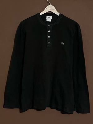 Lacoste pique long sleeve mao polo shirt used, size XL, black stone washed