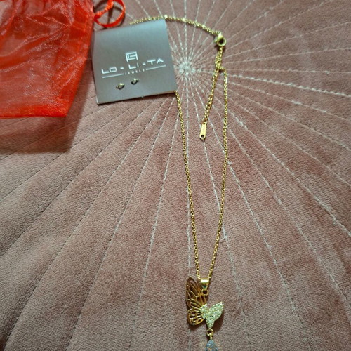 Lolita Jewels necklace new, gold with butterfly and teardrop design