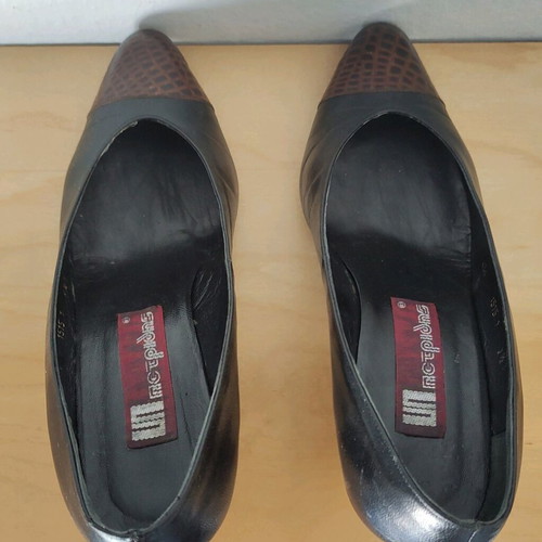 Petridis leather pumps used, black with brown croco, size 37