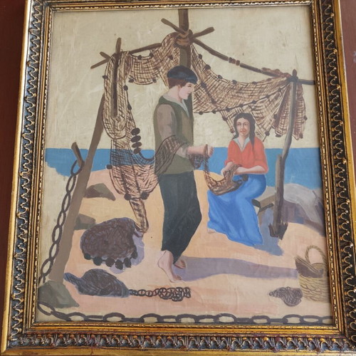 Silk paintings used, set of 2, sizes 42x48 and 49x55 cm