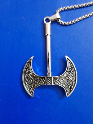 Viking axe with chain new, silver