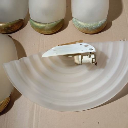 Opaline Art Deco wall lights used, set of 5 pieces