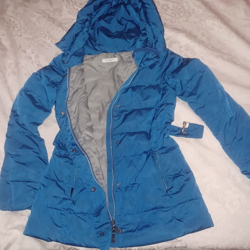 Marella jacket used, turquoise, with belt and hood, size M