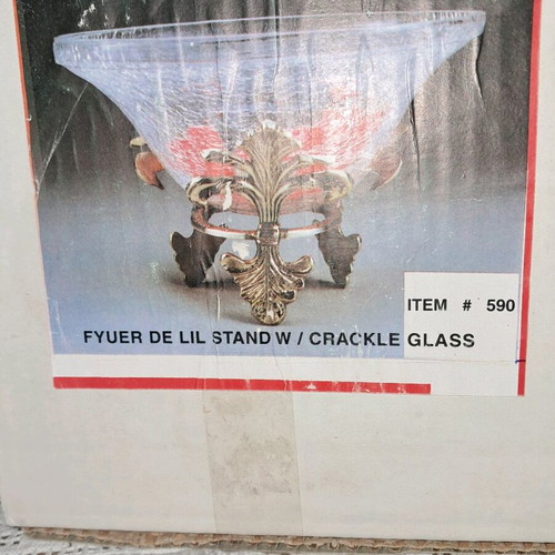 Decorative bowl with crackle glass and metal base, new