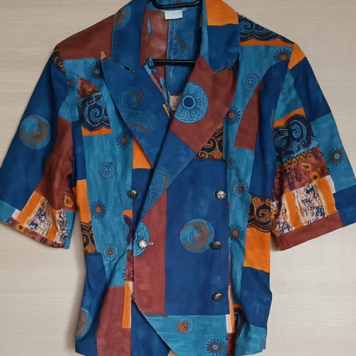 Wool set with jacket and shorts, blue and orange