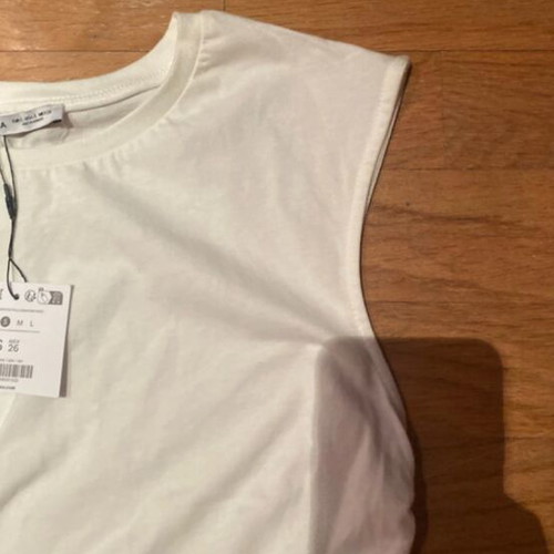 Bershka short sleeve gathered t-shirt with zip, white