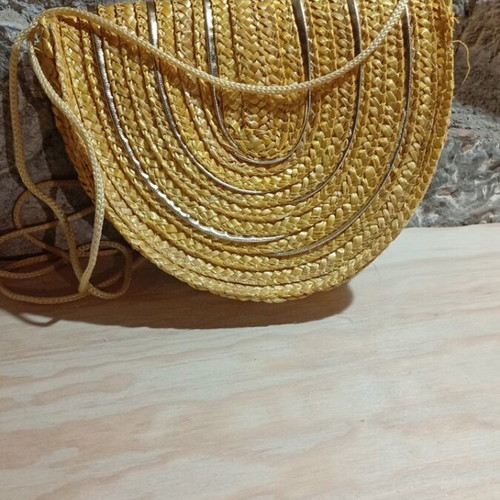 Straw crossbody bag like new, yellow and gold with cord