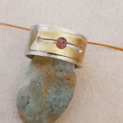 Handmade silver ring 925 with ruby and open bronze