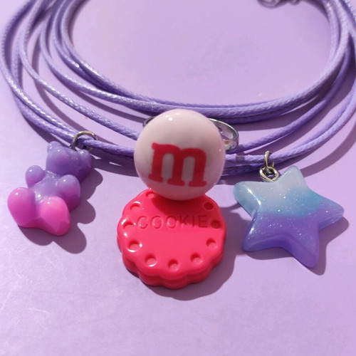Children's necklace set 3 pcs new with m&ms ring gift pink purple