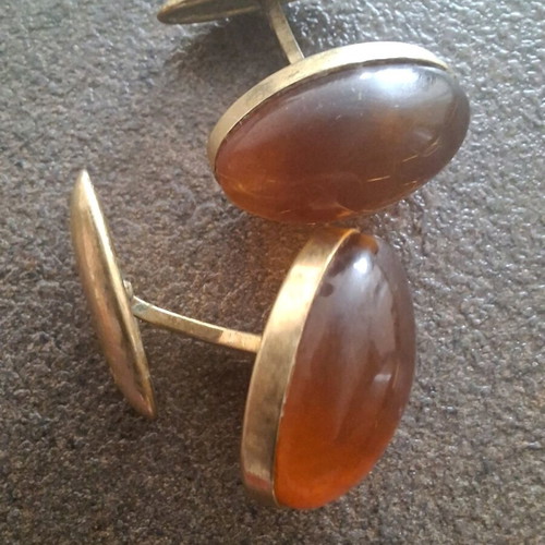 Gold-Plated Amber Cufflinks Used with Real Amber