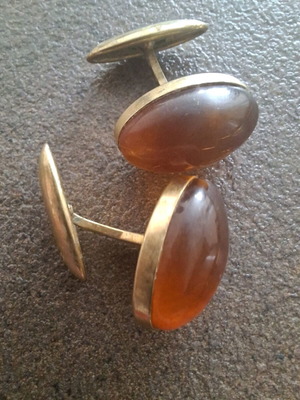 Gold-Plated Amber Cufflinks Used with Real Amber