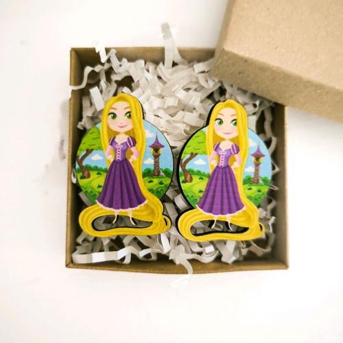 Rapunzel Disney wooden earrings new, multicolored