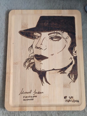 Michael Jackson pyrography on bamboo wood like new