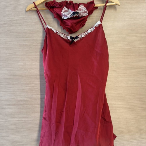 Intimissimi red satin lingerie set, camisole and brief, M