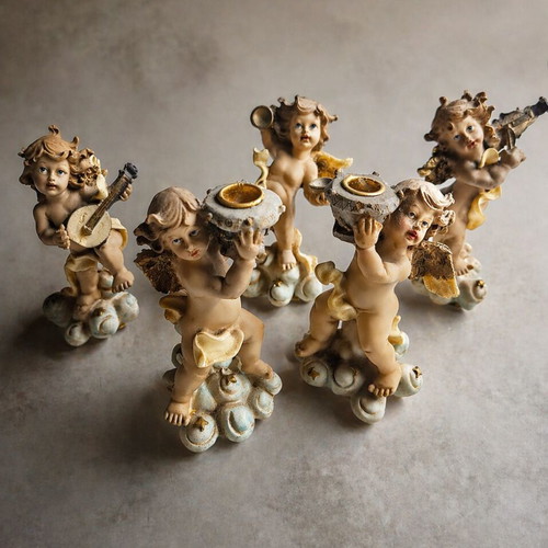 Vintage decorative angels used, set of 5 pieces