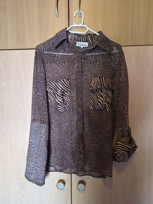 Project Soma animal print shirt with transparency, brown