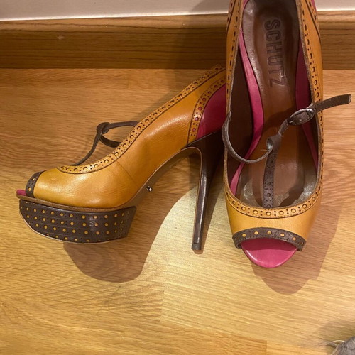 Peep Toe Schutz shoes used, 9cm heel, multicolor, size 38