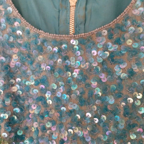 Aslanis women's embellished blouse used with sequins and beads turquoise size L