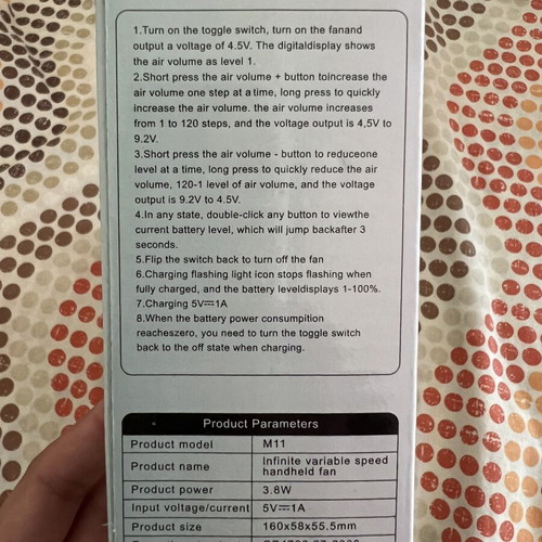 Portable rechargeable fan with speed control