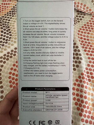 Portable rechargeable fan with speed control