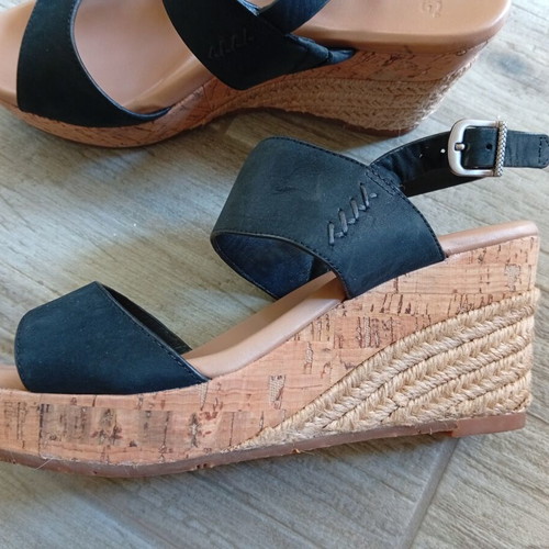 Ugg leather wedge sandals, size 38, black