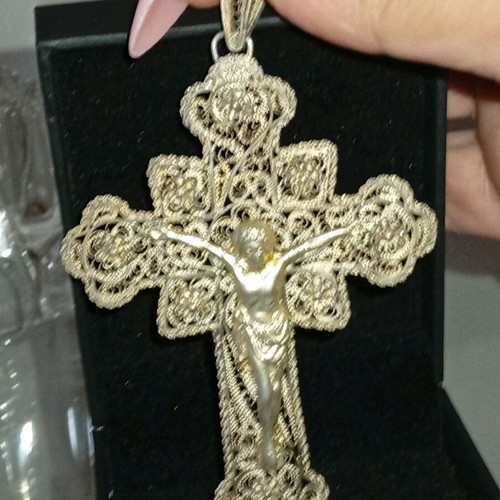 Filigree Epirus Cross 925 Silver Christ Gilded like new