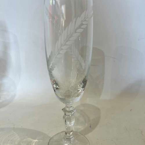 Champagne glasses set of 5 used with engraved leaf design
