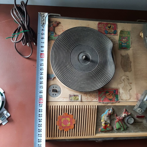 Vintage children's suitcase record player used, 1960s decor