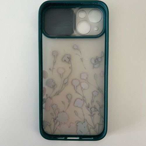 iPhone 13 case like new, cypress color with multicolor flowers and cover