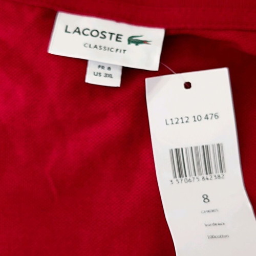 Lacoste T-shirt 3XL new, dark burgundy, cotton piqué