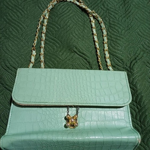 Vintage shoulder bag used, green and turquoise