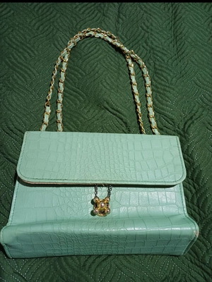 Vintage shoulder bag used, green and turquoise