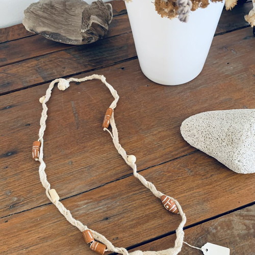 Vintage necklace with ceramic beads on cotton cord new