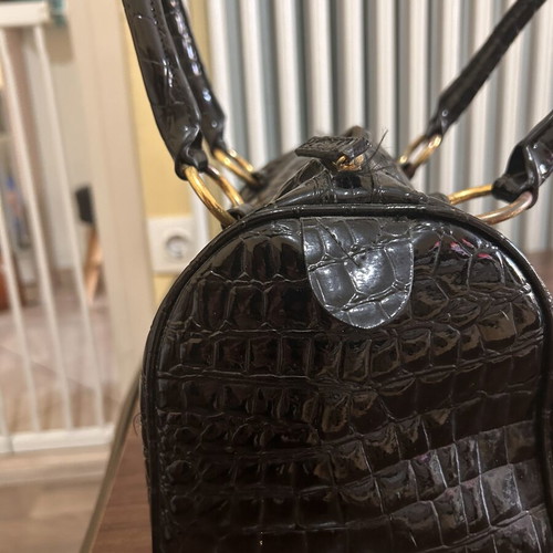 Martissima black croco pattern barrel handbag