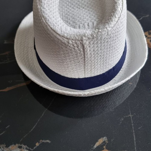 Straw Fedora Hat size 54cm for kids, like new, white with blue band