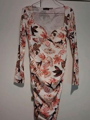 Pink & Kink φόρεμα με floral μοτίβο και μακριά μανίκια σε λευκό, μέγεθος M