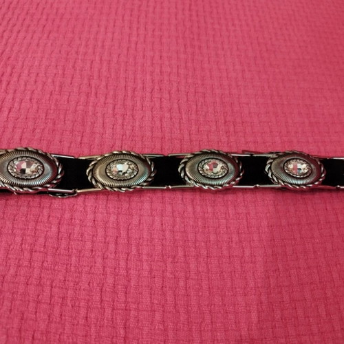 Elastic black belt with metal decorations and crystals, new
