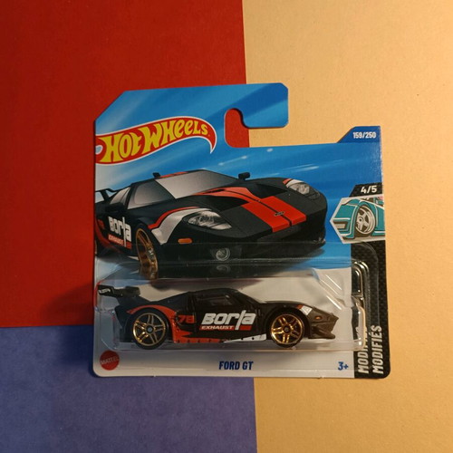 Hot Wheels Ford GT Borla Exhaust Black with Red Stripes and Spoiler new