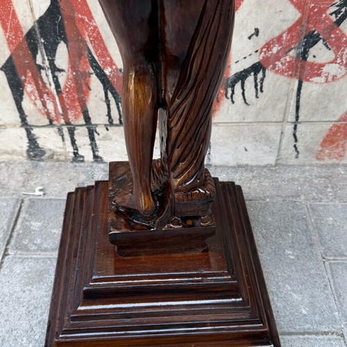 Wood-carved column with caryatid, 25x25 cm, height 77 cm