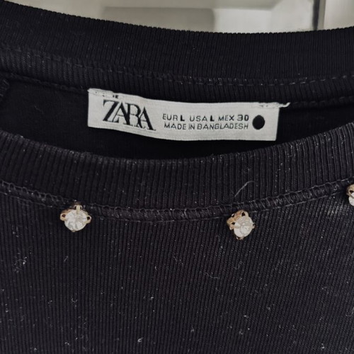 Zara blouse used, black with rhinestones neckline, size L