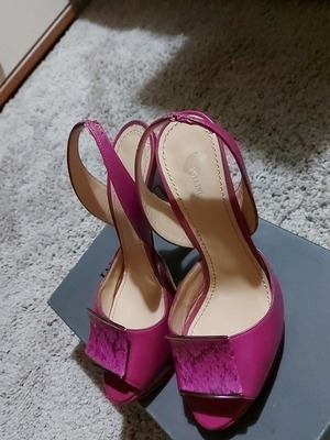 Pollini leather sandals used, magenta, 12cm heel, size 38.5