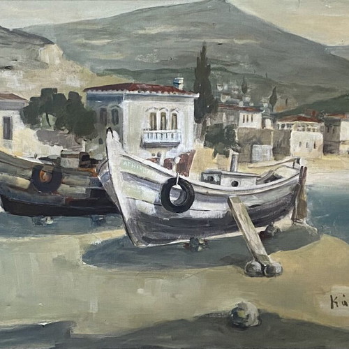 Frangiskos Kappos Oil Painting Used, Aegina Landscape 65x95 cm