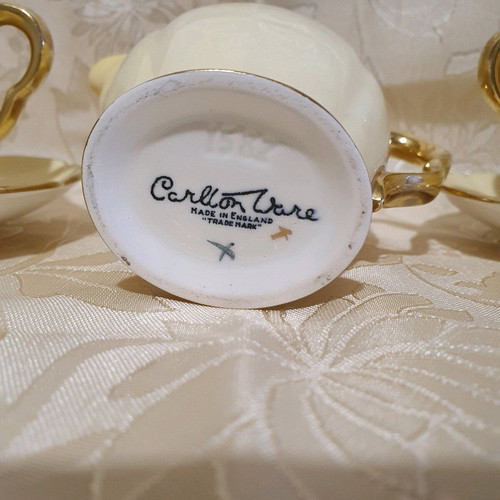Carlton Ware tea set for two used, Rita series, hand-applied gold trim